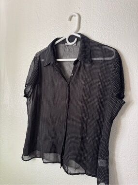 Apt. 9 Black Polka Dot Sheer Button Blouse